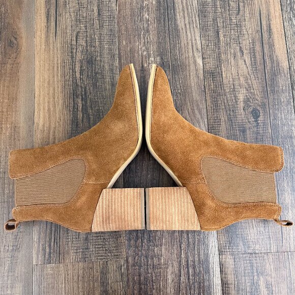 Steve Madden Addy Pull On Suede Boot Bootie Block Heel Cognac Brown Size 9 - Picture 6 of 15